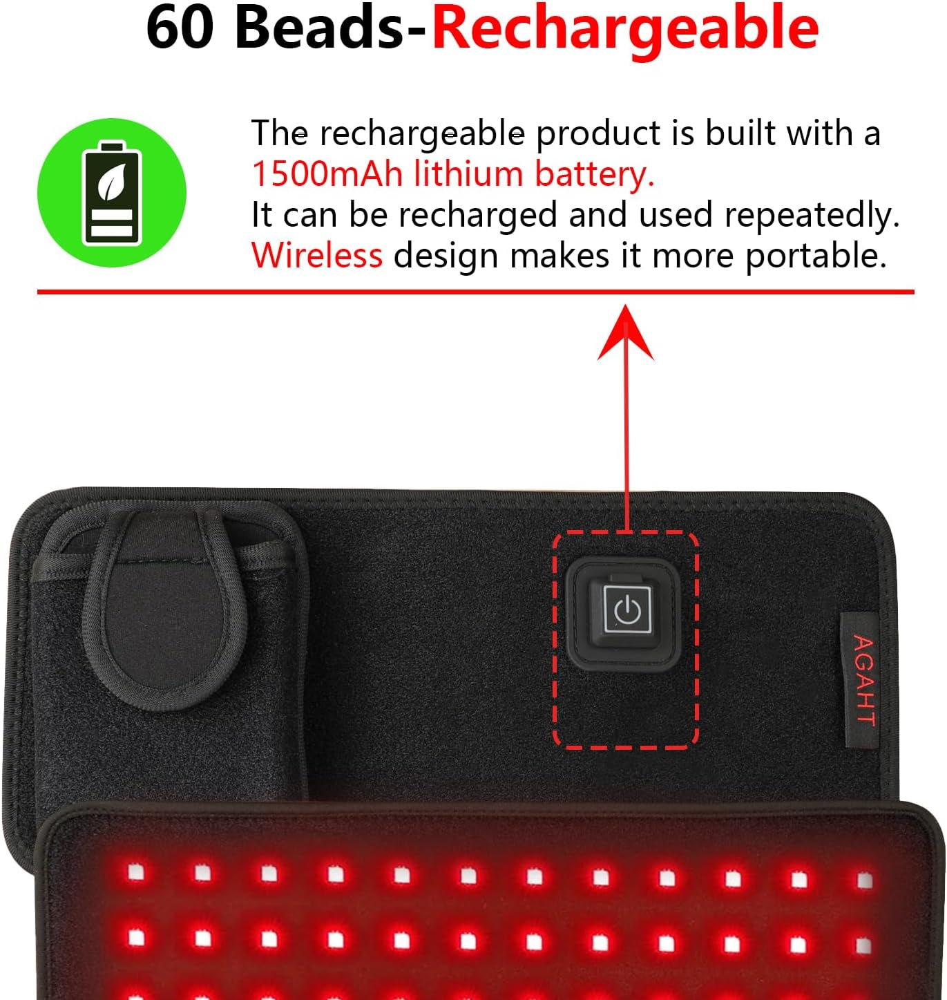 Rechargeable 60-Beads Red Light Therapy LED Pad 